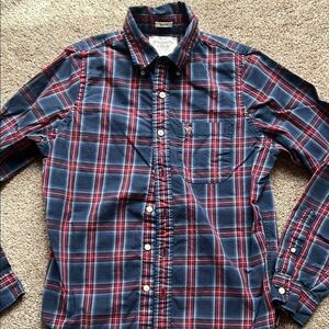 Men's Blue and Red Plaid Shirt
